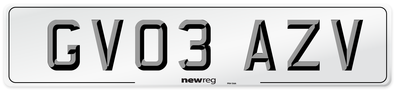 GV03 AZV Number Plate from New Reg